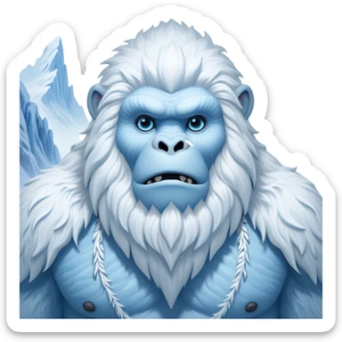 Cinematic Noble Yeti Portrait Emoji, Grand and enigmatic, with a towering, snow-dusted figure in pristine whites and cool blues, exuding ancient, mystical wisdom and stoic majesty, simplified yet exquisitely detailed with frosty textures, glowing with a gentle, icy outline that captures the awe-inspiring presence of a guardian of the frozen wilds! sticker