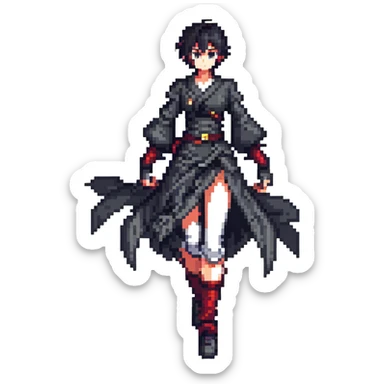 anime character in pixel art style with dramatic pose and action lines sticker