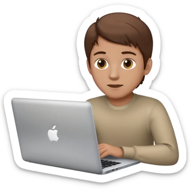 memoji of a man with a laptop in front, apple-style,modern,brown hair light skin ton and natural emotion sticker