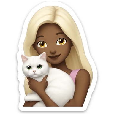 Blonde girl snuggling white Persian cat sticker