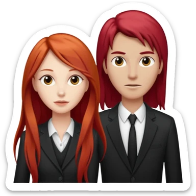 Mujer flaca con cabello largo color rojo color de piel blanca, hombre de color medio moreno con cabello color negro, flaco sticker