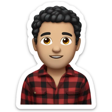 White Man with black hair and brown eyes wearing red and black buffalo plaid pjs sticker