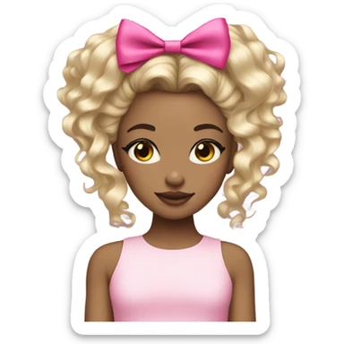 girl with dark roots blonde balyage with pink bow coquette  sticker