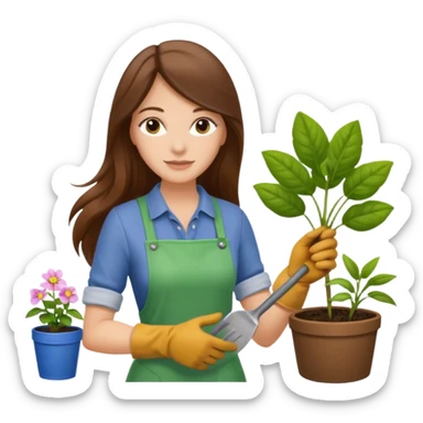 waves long brown hair white  woman Gardening sticker
