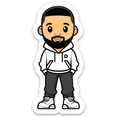 Hyperrealism, isolated, 3D rendering, digital stickers illustration of the Canadian rapper " Drake" 2024. Must be of highest quality, clean smooth lines, no emoji icons or faces, glossy appearance overall. Full transparent background  sticker