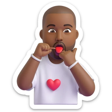 Kanye West with his tongue out, wearing a t-shirt that says 'I love my cousin', 3D emoji style sticker