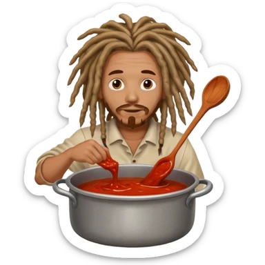 a man with dreadlocks lost in a pot of sauce sticker