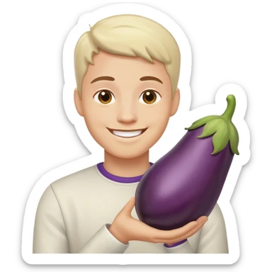 🙂 avec une aubergine à côté de lui sticker