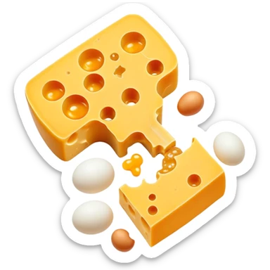 Ethereal vitamin K2 appearing as a golden key floating among pieces of aged cheese, egg yolk, and fermented natto. The key directs glowing calcium particles toward a single bone with a bright golden deposition point, illustrating K2's targeted calcium-directing function. sticker