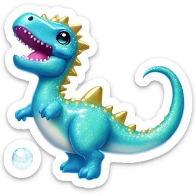 Lisa frank glitter pretty water dinosaur with fins and pearls sticker