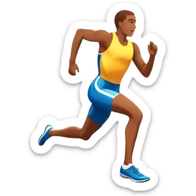An icon featuring a running track with starting blocks and a pair of sprinting shoes in motion. The background showcases a grand stadium with cheering fans, bright sunlight, and a clear blue sky. Transparent background highlights the speed, energy, and competition of track running. sticker
