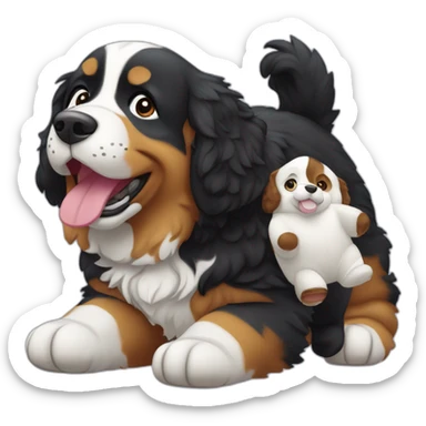 Berner sennen dog holding a plushie in his mouth sticker