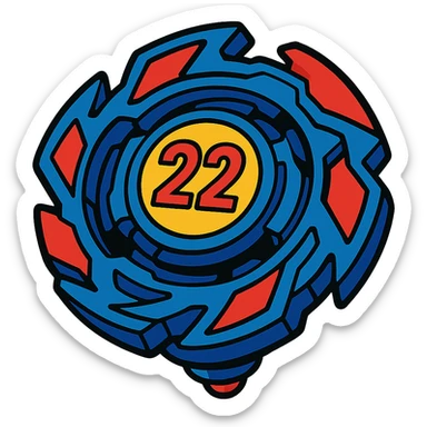 beyblade celeste y rojo con el número 22, vibrant cartoon illustration style sticker