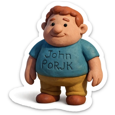 soft and rounded character named John Porjk in claymation style sticker