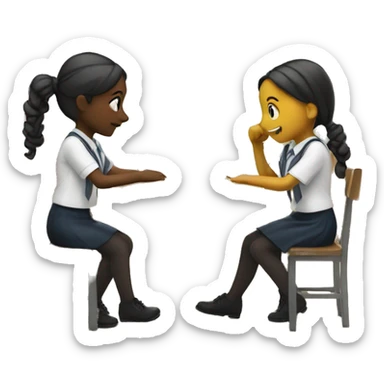 Two schoolgirl at the table are talkng sticker