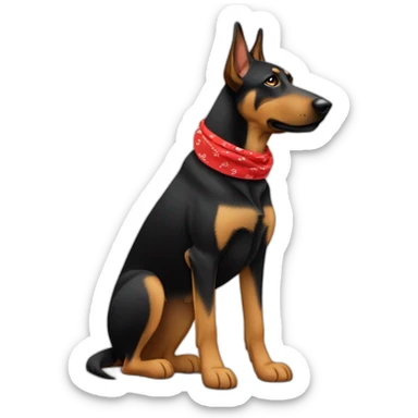 75% Coonhound 25% German Shepherd mix dog wearing small plain red bandana side view full body left facing sticker