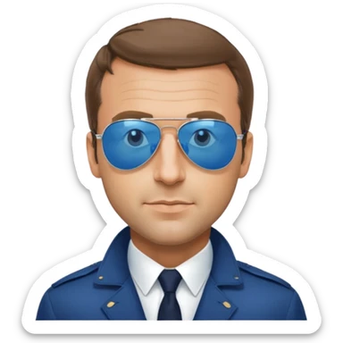 President Macron with mirrored blue aviator sunglasses sticker