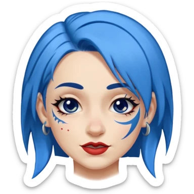 winking woman with blue hair and a face tattoo sticker