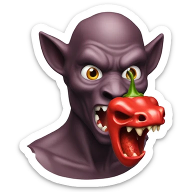 Bust shot of new Jersey devil holding hot pepper sticker
