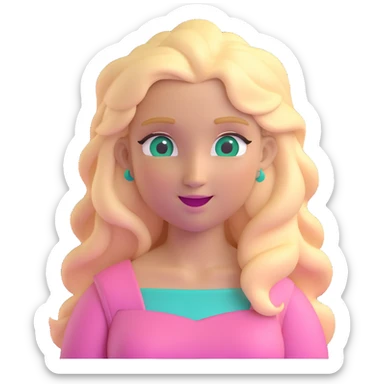 blonde with long hair and swamp eyes in a pink pastel dress, winking, 3D iOS realistic emoji style sticker