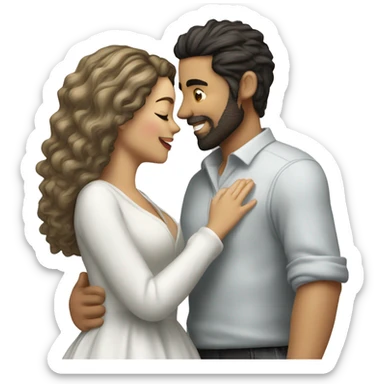 beso pareja mujer blanca pelo lacio y hombre moreno pelo rizado sticker