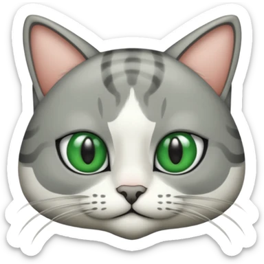 fai un gatto grigio e bianco con gli occhi verdi sticker