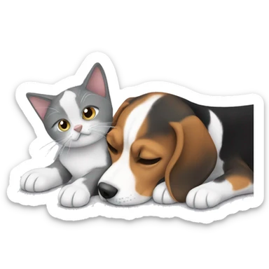 Beagle snuggling with grey cat sticker