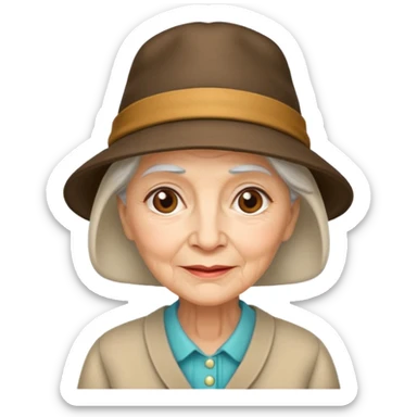 elderly woman with hat sticker