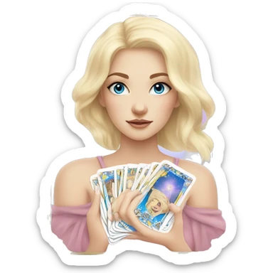 light pink tarot cards magic blonde girl white skin blue eyes  sticker