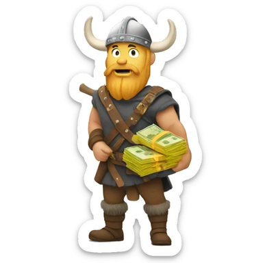 Viking carrying overloaded bag with money sticker