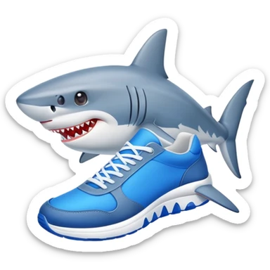 gray shark wearing blue sneakers  sticker