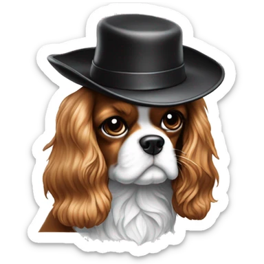 Cavalier King Charles noir et blanc qui sourit avec un chapeau annees 80 sticker