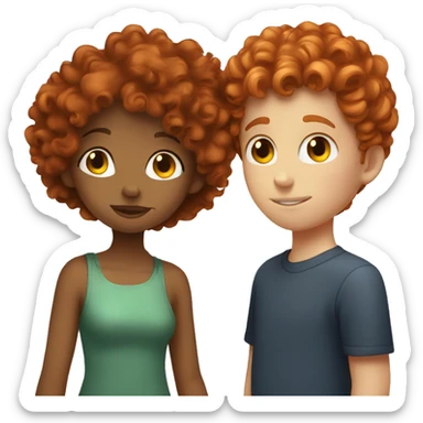 Girl with curly hair up to the shoulders kissing a red-haired boy sticker