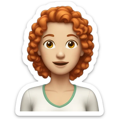 white woman with curly red hair standing upright with arms out to the sides sticker