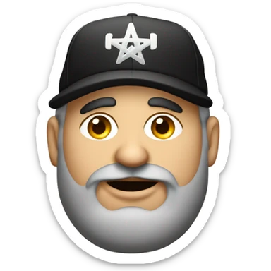 Fat Jewish man wearing black trucker hat that says Founder  sticker