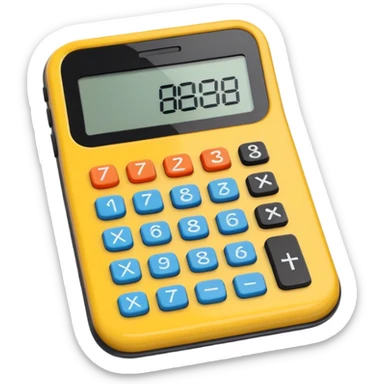 3D iPhone style emoji of a calculator with numbers on display, symbolizing calculation, vibrant colors, isolated on white background, soft shadows, high detail, playful and cute. sticker