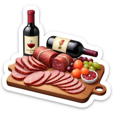 SPAM MEAT charcuterie with fruit and a bottle of wine sticker