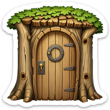 large and old tree trunk with door sticker