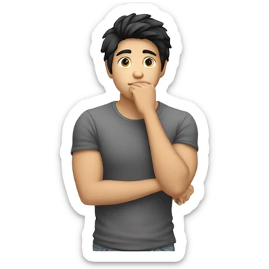 thinking with his hand on chin white young male with black hair without body just face and hand sticker