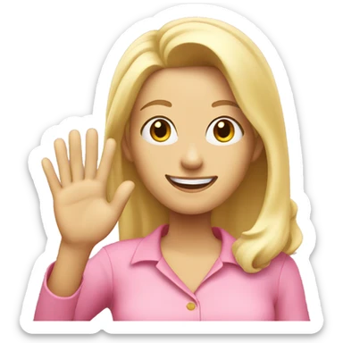 blonde woman in pink blouse smiling and waving her hand sticker