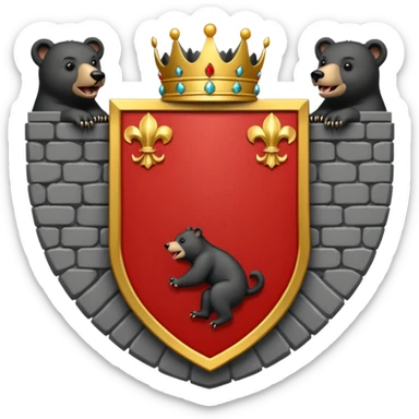 The coat of arms shows on a silver (white) shield, a black bear rampant with tongue and claws in red. On the shield rests a golden five leaved crest coronet, whose tiara of brickwork is provided with a gate in the center. sticker