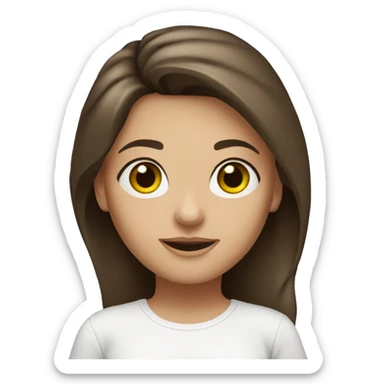  pop, brunette woman, hazel eyes, dark hair, white t-shirt sticker