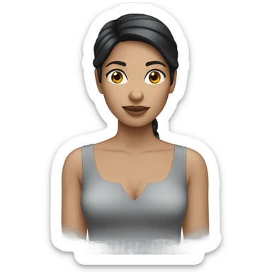 Woman with black hair light skinned gray dress sticker