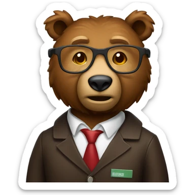  brown bear animal as a university professor, Apple ios style emoji sticker