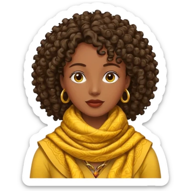 woman with dark skin, curly hair wearing yellow Pathfinder scarf on neck sticker