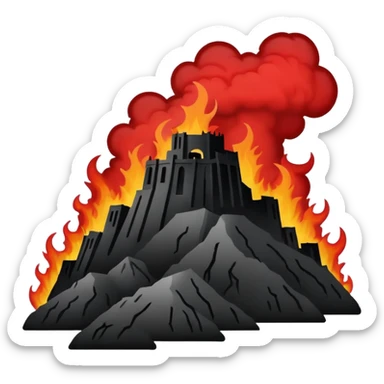 Minimalist emoji-style sticker of a silhouette of the Hollywood hill with ruined “HELLWOOD” sign, smoke and flickering flames in desaturated red

 sticker