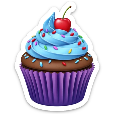 Chocolate Cupcake: blue cream, purple paper, sprinkles with cherry on top  sticker