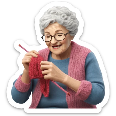 Create a 3d hyper realistic photo of a senior woman knitting  sticker