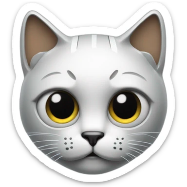 frowning robotic cat with one eye closed sticker