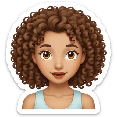 mixed-race girl with curly brown hair, winking face sticker